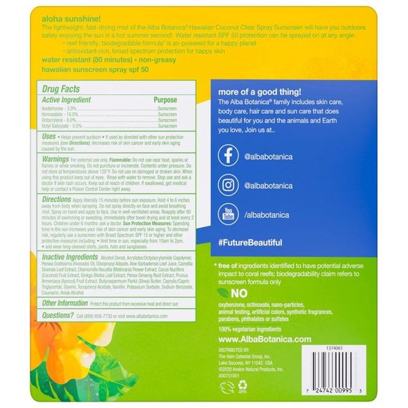 Alba Botanica Hawaiian Sunscreen SPF 50 SPF 50 (6 oz., 2 pk.) - Picture 2 of 2